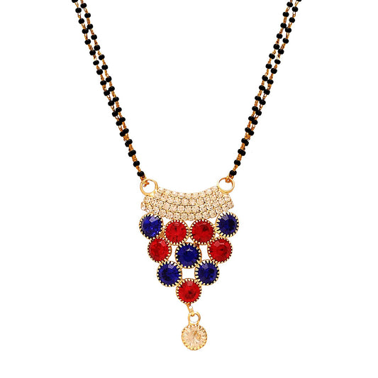 Gold plated Red and Ink Blue CZ, Grape design stylish colourful Ethnic Bridal Mangalsutra