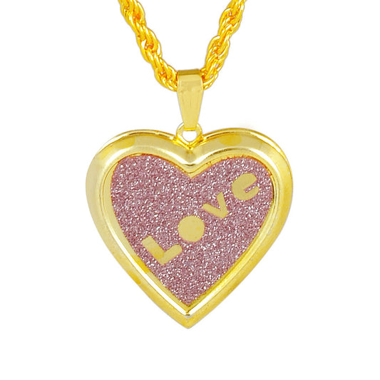 Gold plated violet Drussy Foil Love embossed openable Heart Locket chain pendant