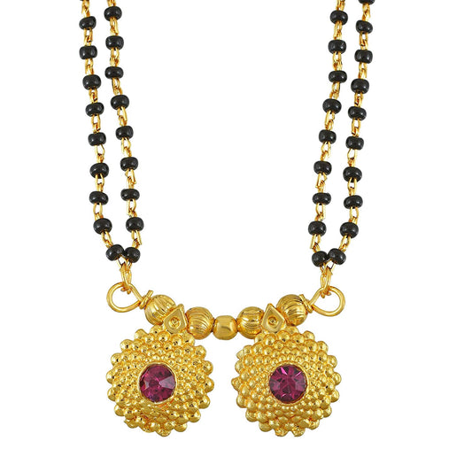 Gold plated, Double (2) Wati Red CZ Traditional Mangalsutra