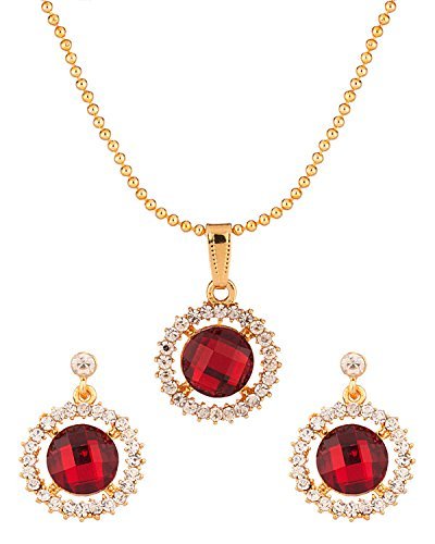 Gold plated, Ultra high Fashion, Red CZ studded Fashion pendant set