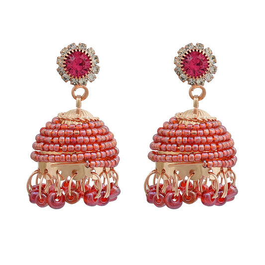 Gold Plated Rani Red Beaded,Stylish Jhumki Women