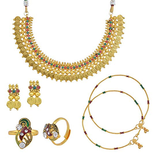 Micron Gold plated Complete Lakshmi Necklace set Bridal Festive Jewellery (CMSC3200)