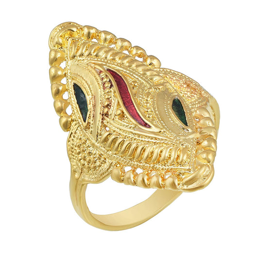 Gold plated, Marquise shape Meenakari Free size Adjustable Finger ring