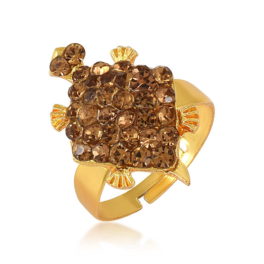 Brass Goldplated Golden Cubic Zircon Kachua Tortoise Fingerring