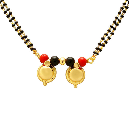 Gold plated Dual Wati, Red and black bead studded, Ethnic Traditional Mangalsutra