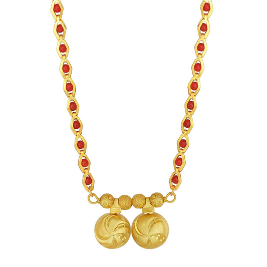 Gold plated, 2 wati, chakra shaped design, Red beaded Long Mangalsutra