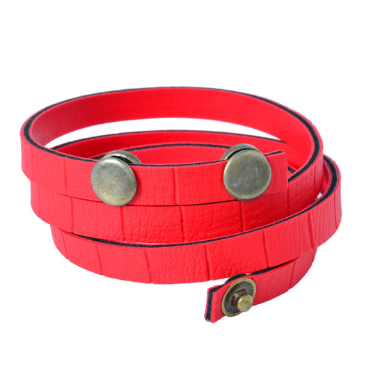 Red Leather Wraparound Belt Bracelet