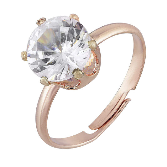 Gold plated Big CZ Solitaire Free Size Finger ring