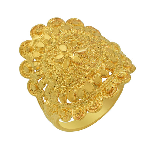 Gold plated Handmade carving Big Sun shape Tradittional Finger ring Women