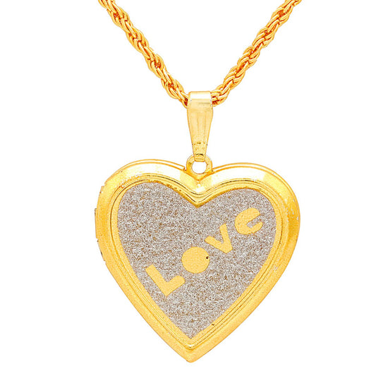 Gold plated Yellow Drussy Foil Love embossed openable Heart Locket pendant