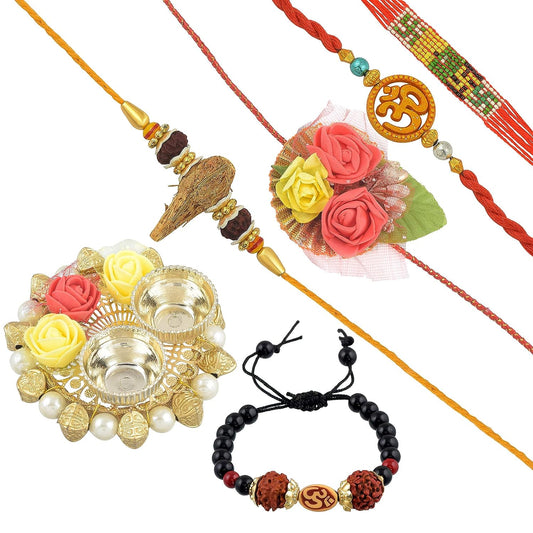 Rakshabandhan Gift Hamper of 5 Rakhi, One Rakhi Thali Handmade Bhaiya Bhabhi Rakhi Combo Hamper Festival (Pack of 6)