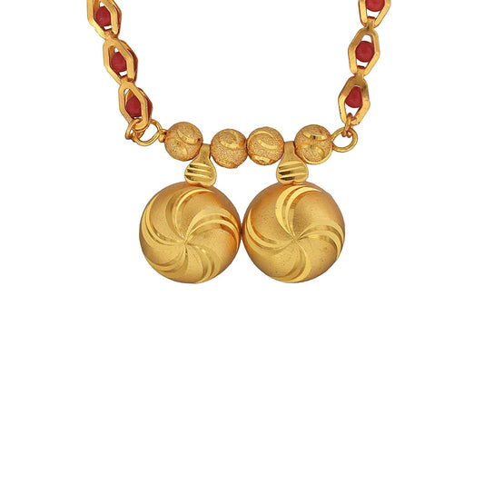 Gold plated Brass, Spiral design, double wati, Red long Bead, Fashion Mangalsutra