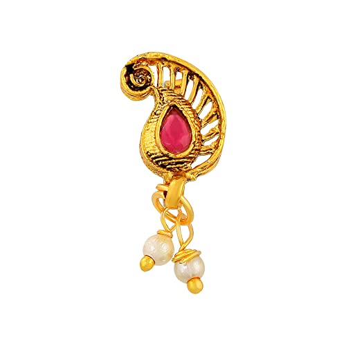 Goldplated Faux Ruby & Pearls Press and Wear Clip-on Nosepin Noseclip