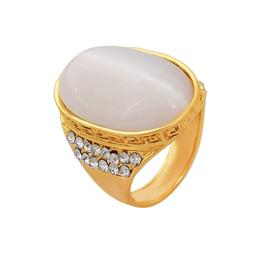 Gold plated, CZ studded, White Moonstone Fashion finger ring