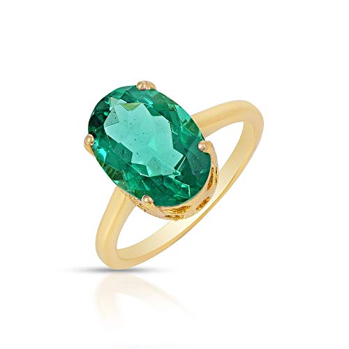 Men's and Women's Brass Gold Plated High Crown Faux Columbian Emerald Panna Finger Ring