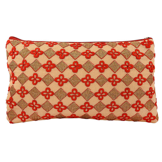 Cotton Handmade Zari Red Embroidery Clutch handbag Women