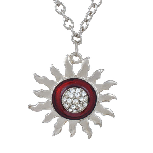 Silver plated, Red Enamel, Surya,Sun chain pendant necklace