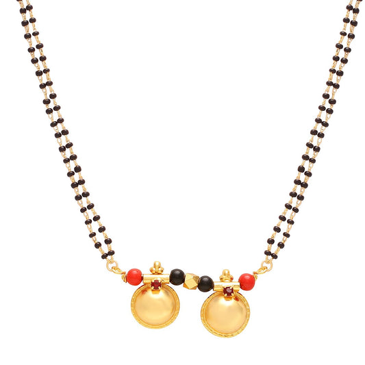 Gold plated Dual Wati, Red CZ & Red and black bead studded, Ethnic Traditional Mangalsutra