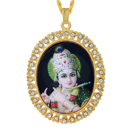 Goldplated Pictoral Krishna Cameo Pendant