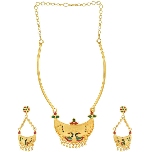 Gold plated Manipuri Peacock design Traditional necklace set Women Stylish