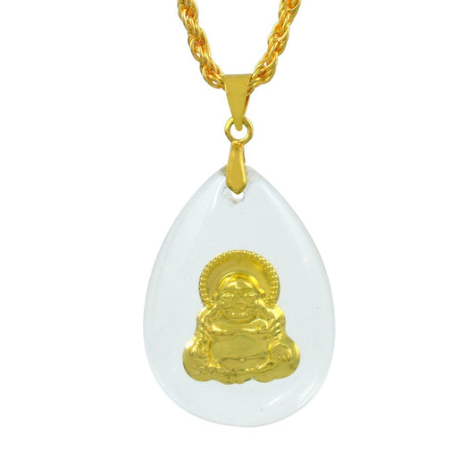 Gold plated Laughing Budha, encased in crystal Aquarium Pendant