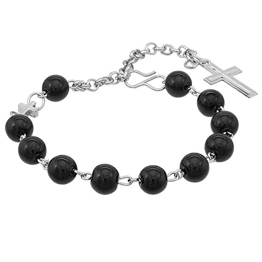 Black Onyx Christian Jewelry Rosary Bracelet (BLKL7533)