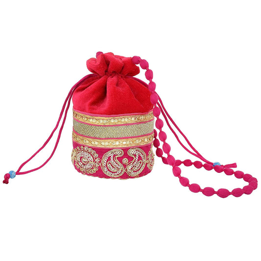 Silky Satin Rani Pink handmade Zari Work Ethnic Potli handbag Women