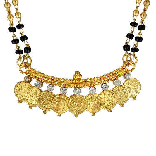 Gold Plated 9 Laxmi Coin, White CZ Studded Ginni Lakshmi Mangalsutra