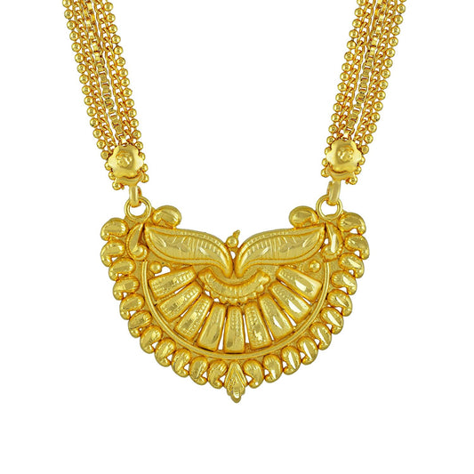 Gold plated Brass, Half moon shaped, Classic Hand chilai work, Traditional Mangalsutra