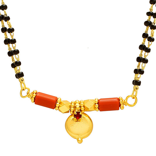 Gold plated Ruby Red CZ studded Red Single wati Mangalsutra