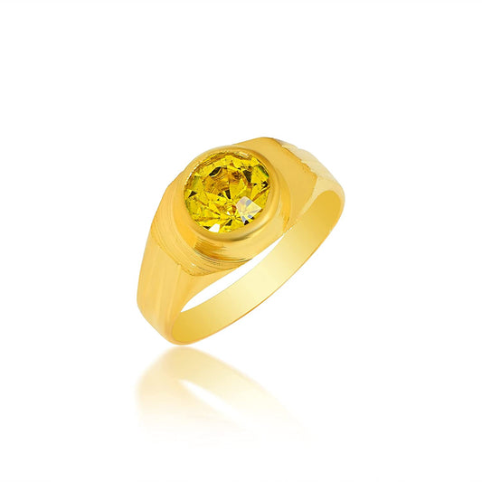 Brass Goldplated Faux Yellow Sapphire Pukhraj Fingerring Men