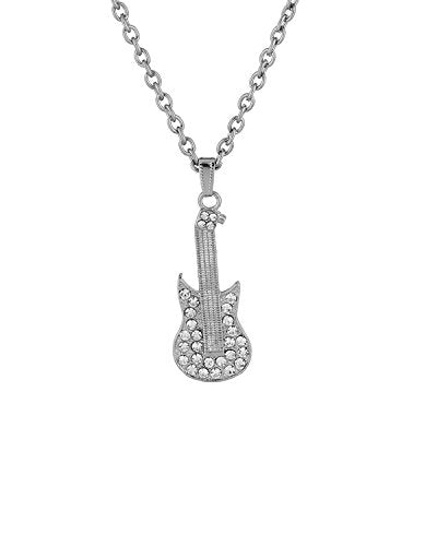 CZ studded Silver tone finish Elvis inspired Guitar Pendant