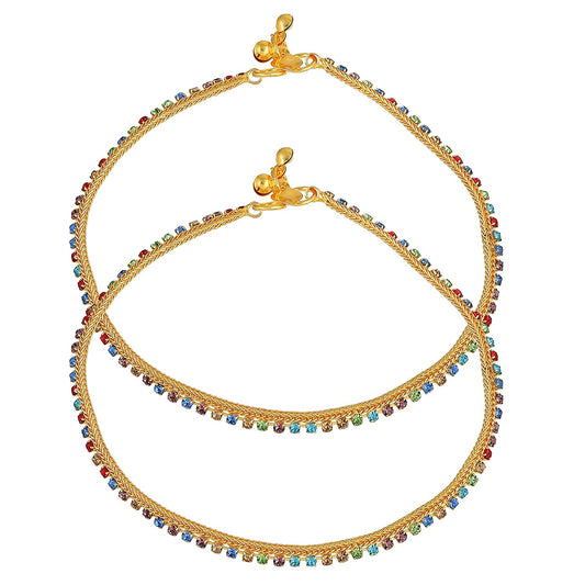 Brass Goldplated Multicolour CZ Traditional Payal Pajeb Fashion Anklet Ethnic Women