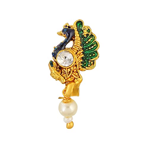 Goldplated Imitation Diamond & Pearl Bead Nosepin Noseclip