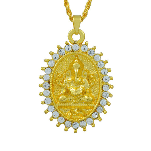 Brass Micron Goldplated CZ studded Ganpati Ganesh chain Pendant