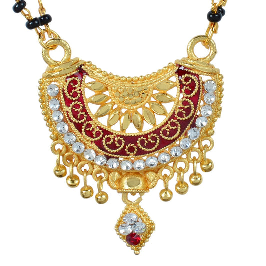 Gold plated CZ Meenakari Half moon inspired traditional Mangalsutra