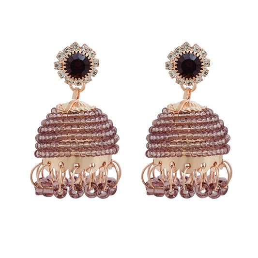 Gold Plated Purple Crystal beaded,Stylish modern Fashion Jhumki Women earrings