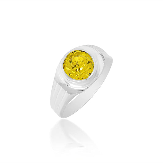 Brass Silverplated Faux Yellow Sapphire Pukhraj Fingerring