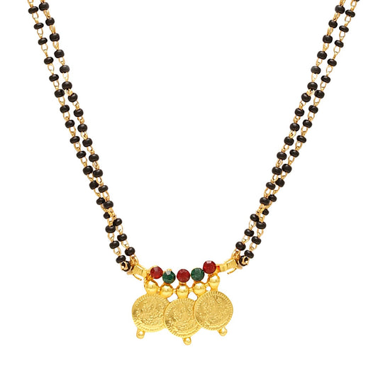 Gold plated, CZ studded 3 Lakshmi Laxmi coin ginni Ethnic Traditional Fashion Mangalsutra