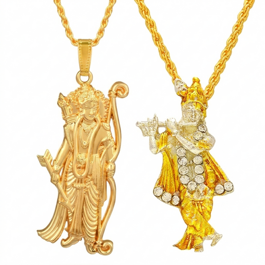 Brass Gold plated Ram-Krishna pendant Hindu spiritual (Pack of 2) (CMSC5259)
