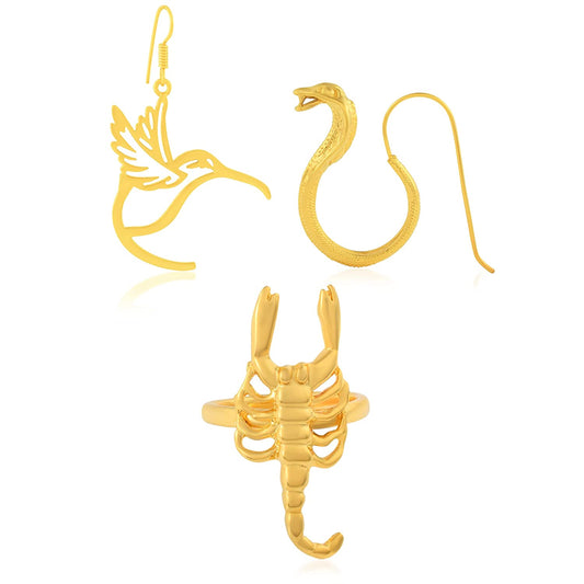 Brass Goldplated Scorpion Eagle Snake Earring fingerring Combo jewellery