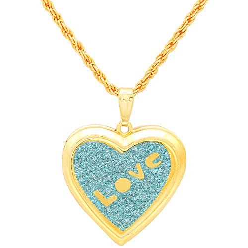 Gold Plated Love Embossed Blue Colored Openable Heart Locket Pendant