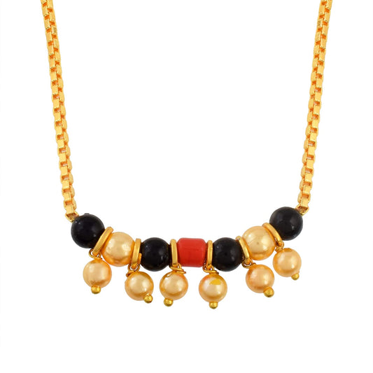 Gold plated Brass Red and Black onyx Beaded long 36 Inches Fashion chain necklace Women