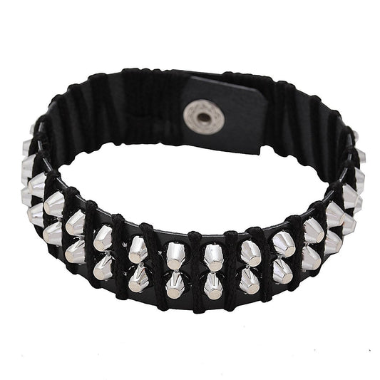 Black PUC Rivet Macho Men Bracelet (BLKL0743)