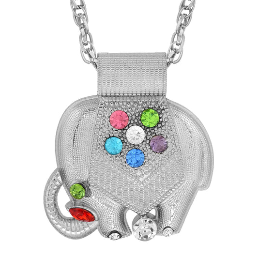 Silver plated CZ studded Good luck elephant pendant