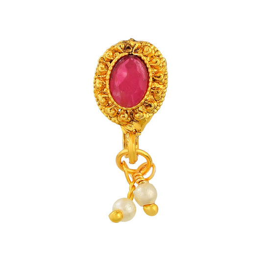 Goldplated Faux Ruby &Pearls Clipon Nosepin Noseclip