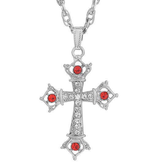 Silver plated White & Red CZ Catholic Jesus Crucifix Cross Pendant