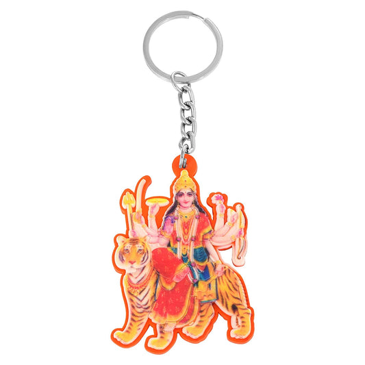 PVC Durga Sherawali Maa Spiritual Red Keychain Hindu keyring