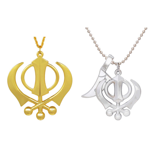 Combo Jewellery pendant of Big Brass and Steel Khanda-kirpan Sikh Sardar Punjabi