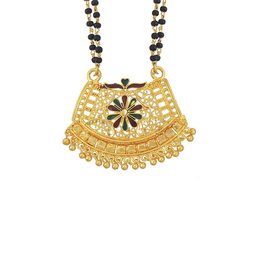 Yellow & Black Gold Plated Meenakari Chilai Work Handmade Mangalsutra For Women